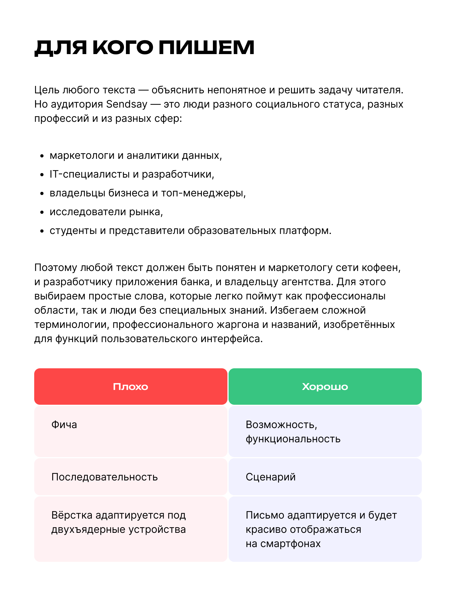 Пример того, как единая терминология влияет на восприятие бренда — простые слова понятны всем