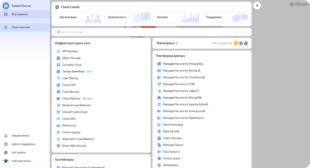 Так выглядит рабочее пространство в Yandex SpeechSense