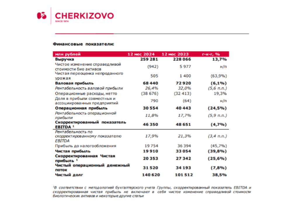 Пример финансовых показателей в отчётности компании «Черкизово»