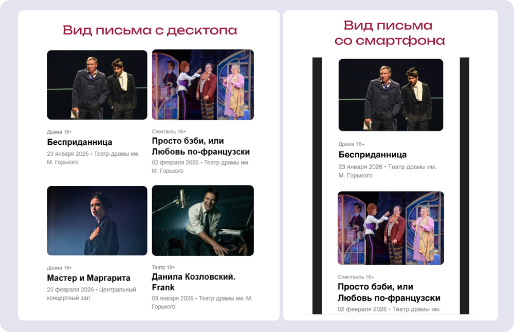 Блоки этого письма меняют положение в зависимости от ширины экрана