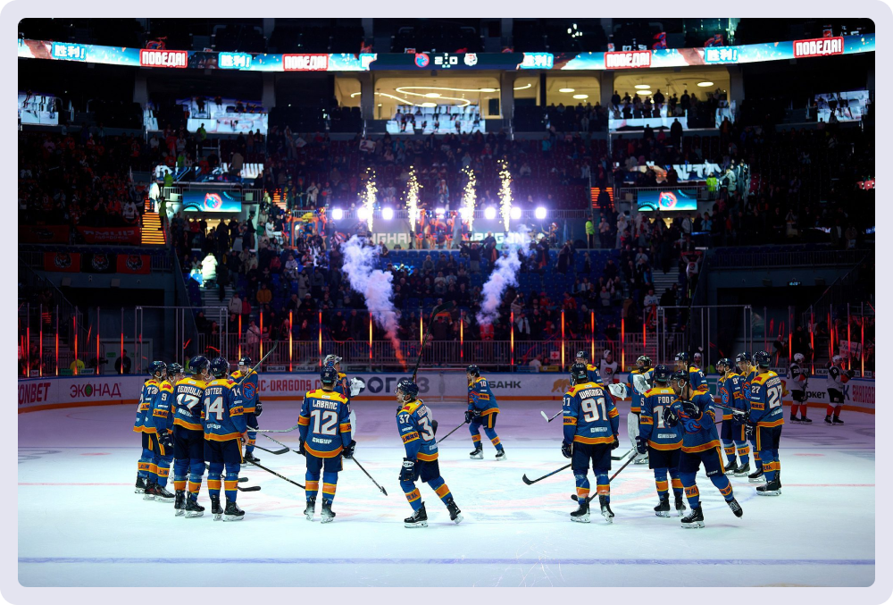 Команда «Шанхай Дрэгонс» после победного матча с «Амуром». Источник: https://hc-dragons.com/photo-gallery/