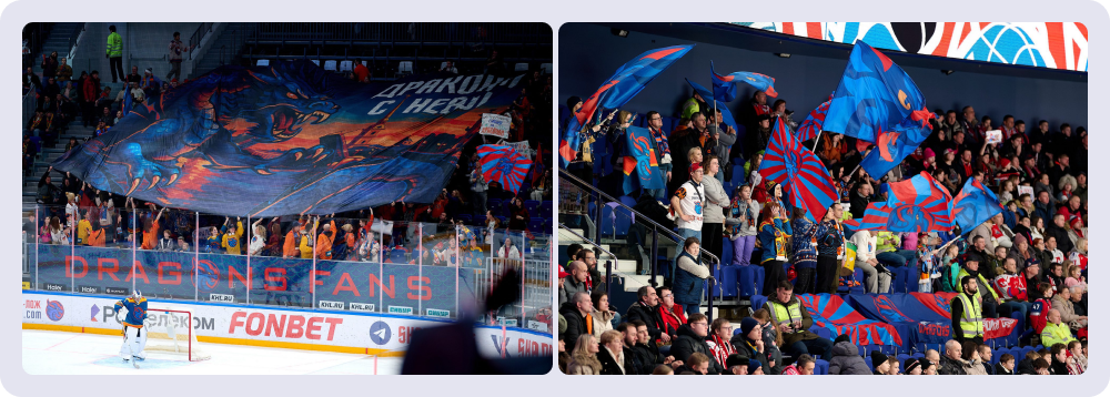 Трибуны болельщиков на матчах команды. Источник: https://hc-dragons.com/photo-gallery/