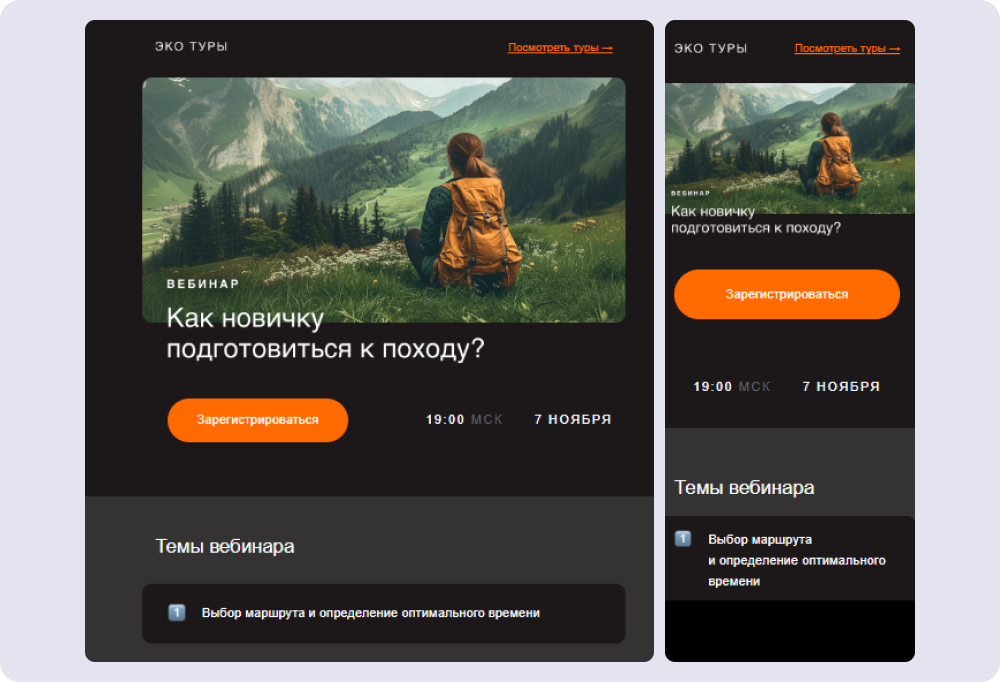 Так в конструкторе CDP Sendsay выглядит предпросмотр письма с десктопа и мобильного устройства